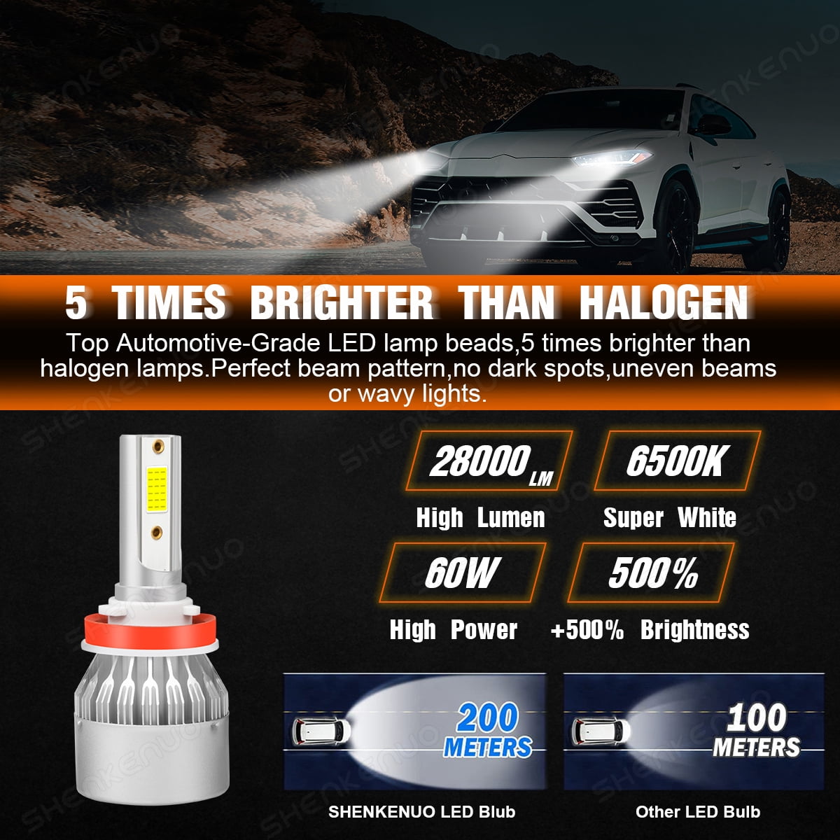 IHNZCB H11 LED Headlight Bulbs High Low Beam Replacement Bulb 35W 6000K (Pack of 4)