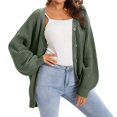 thumbnail image 2 of Women Chunky Knit Cardigan Long Sleeve V Neck Button Up with Pocket Sweater Coat for Fall and Winter Green XXL, 2 of 8