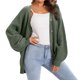 thumbnail image 2 of Cárdigan de Punto Grueso para Mujer, Larga, Cuello en V, Botones, con Bolsillo, para Otoño e Invierno Verde XXXL, 2 of 8