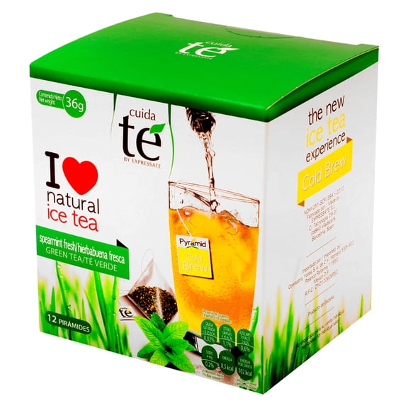 Té Helado Hierbabuena Fresca té verde 12 piramides Cuida te 12 piramides