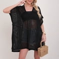 thumbnail image 3 of qelini Beach Cover up for Women Knitted Short Sleeve Beach Dress Cut Out Solid Color Cover Up Summer Vocation, 3 of 4