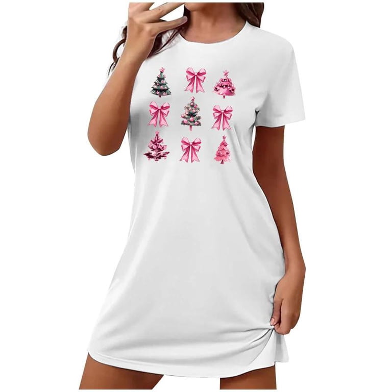 christmas moomoo dress Sakmal Christmas Moomoo Dresses for Women Stretchy Cloud-Like Pink Oversized Night dress Short Sleeve Short Reindeer Print Crew Neck Nightgowns S-2xl,
