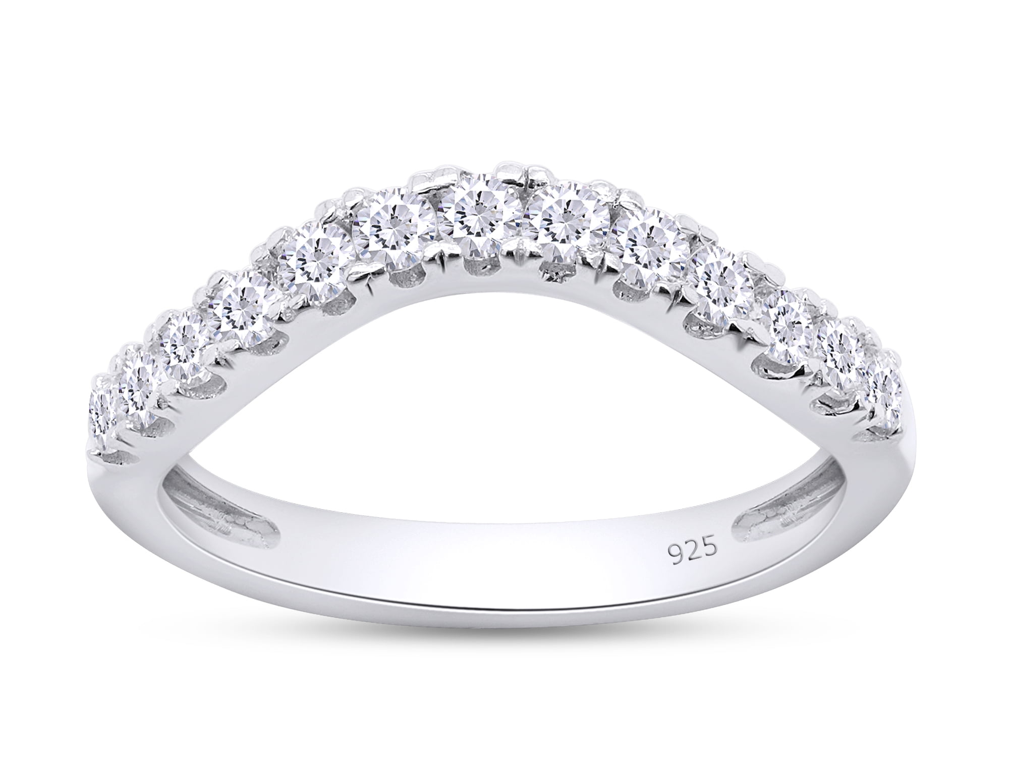 DovEggs Moissanite Enhancer Ring – 0.85CTW, Sterling Silver With 18K White Gold Plated, Curved Guard Wedding Ring
