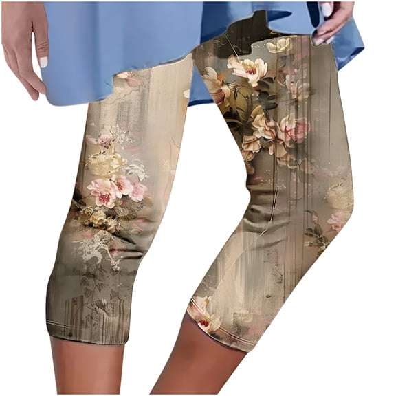 Sexlip Capri Leggings for Women Yoga Workout Floral Print Pants Tummy Control Beach Cropped Pant Lightweight Trousers Yellow XXL