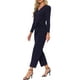 thumbnail image 4 of INSPIRAR CHIC Mono de Mujer con Cuello en V de Manga Larga, Pierna Ancha, Pantalones Largos, Mono de Punto Elegante, 4 of 6