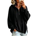 thumbnail image 2 of Women's Knit Pullover Hoodies Quarter Zip Adjustable Drawstring Solid Hooded Sweaters Fall Winter Causal Loose Sweatshirts, M, 2 of 9