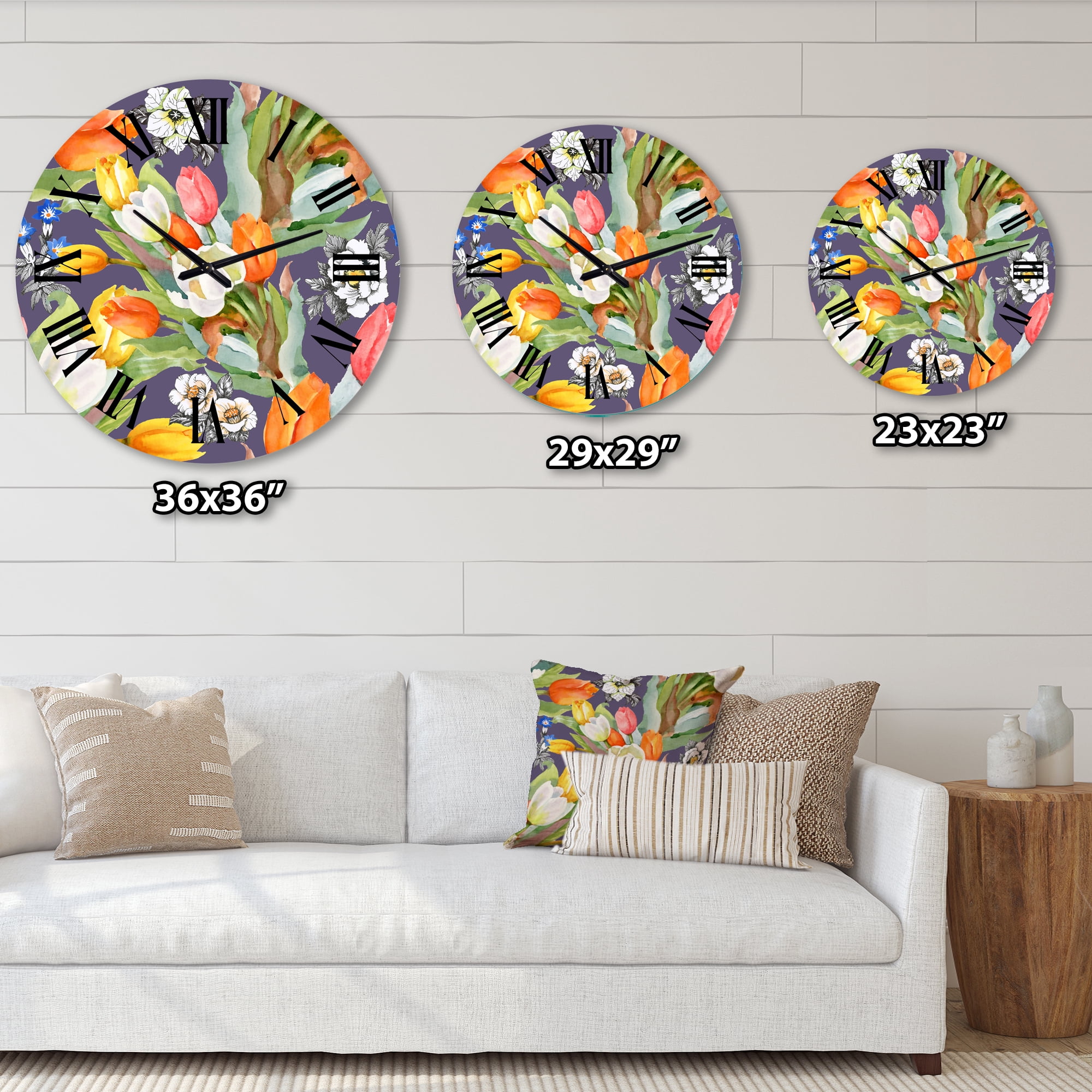 Designart 'Blooming White And Orange Tulips Vi' Traditional Wall Clock