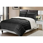 Swift Home Collection Ultra-Plush Reversible Micromink and Sherpa 3-Piece Down Alternative Comforter with Pillow Shams, Luxury Bedding Set, Hypoallergenic, Black, King