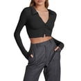 thumbnail image 1 of Diconna Women Crop Ribbed Tops Solid Color Long Sleeve Basic Shirt Casual Button Cardigan for Club Streetwear, 1 of 6