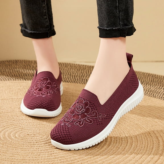 YOUYEDIAN Orthopedic Shoes for Women Arch Support Running Shoes Lightweight Non Slip Slip on Walking Shoes Knitted Mesh Stretch Comfortable 2026 New Foam Shoes