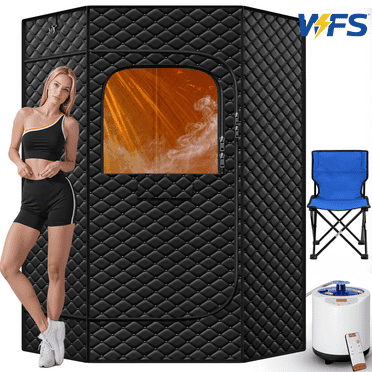 Manastin Portable Steam Sauna Tent, Pentagonal Design with Timer, Remote Control, Folding Chair, Black