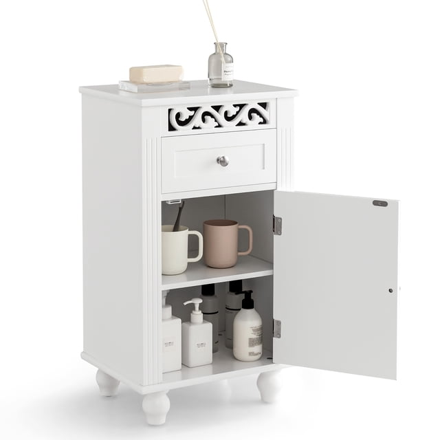 Costway Armoire de Salle de Bain avec Rangement Latéral, 1 Tiroir et Étagère Réglable
