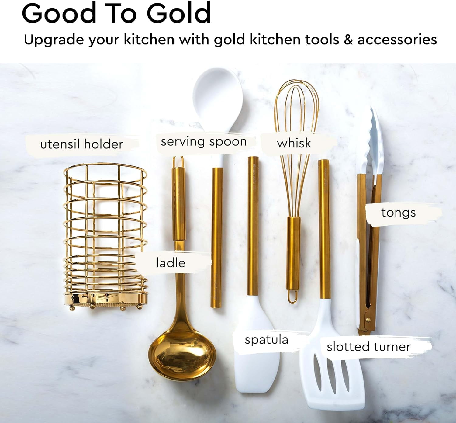 Pink and Gold Kitchen Utensils Set with Holder