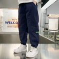 thumbnail image 2 of shoper Boys Cargo Pants Size 6 Loose Fit with Drawstring Pull-On Soft Trousers Plus Size Pants Boys Spring Summer Clothes Dark Blue 150, 2 of 5