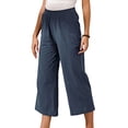 thumbnail image 4 of Glonme Summer Pants for Women Casual Pockets Cotton Linen Wide Leg Drawstring Elastic Waist Capris Crop Pants Blue M, 4 of 7