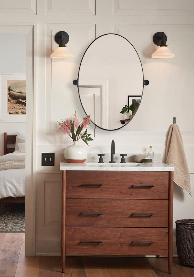 MOON MIRROR Black Oval Pivot Mirror, Oval Balck Vanity Mirror for Wall ...