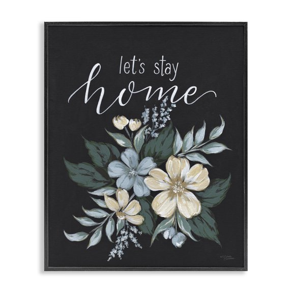 Stupell Industries Farmhouse Let's Stay Home Chalk Florals Black Framed Giclee Art, 11 x 14, by Michele Norman