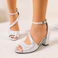 thumbnail image 2 of Rokment High Heels Dressy Sandals for Women Ladies 2026 Metallic Elegant Delicate Suede Leather Peep Toe Chunky Block Heels Ankle Strap Dress Summer Shoes Brial Wedding Banquet Silver Size 8.5, 2 of 7