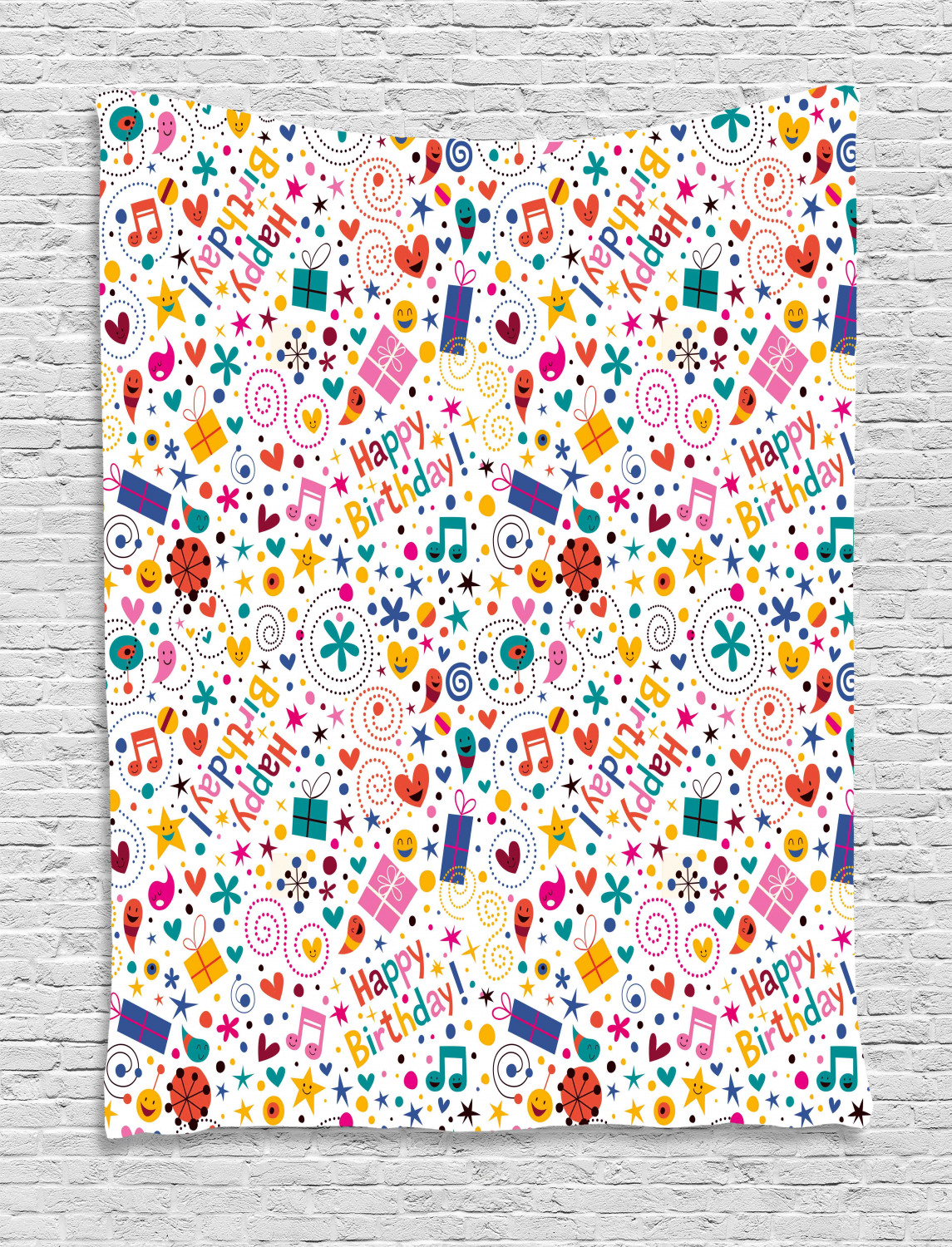 Birthday Decorations Tapestry Dotted Spirals Stars Hearts Musical
