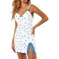 thumbnail image 2 of LIZUOJUN Under $4 Slip Dress Nighty Women Nightgown Soft Adjustable Thin Spaghetti Strap V Neck Heart Print Bow Decor Side Slit Lace Trim Mini Summer Indoor Loungewear 2XL, 2 of 5