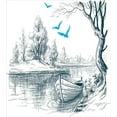 thumbnail image 3 of Landscape Duvet Cover Set, Boat on Calm River Trees Birds Twigs Sketch Drawing Clipart Water Minimalist, Decorative 3 Piece Bedding Set with 2 Pillow Shams, Calking Size, White Grey Blue, by Ambesonne, 3 of 3