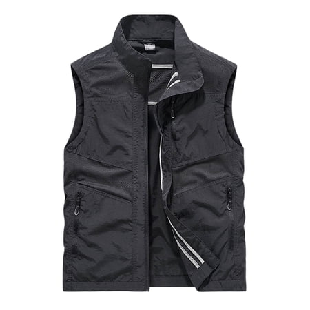 APEXFWDT Men s Mesh Fishing Vest Zipper Pockets Photography Outdoor Sleeveless Jacket Travel Utility Work Vest XXXL Black
