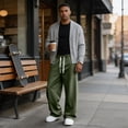 thumbnail image 5 of Resicozy Mens Baggy Sweatpants Wide Leg Streetwear Casual Lounge Pants Drawstring Elastic Waist Solid Sweat Pants with Pockets Army Green S, 5 of 9