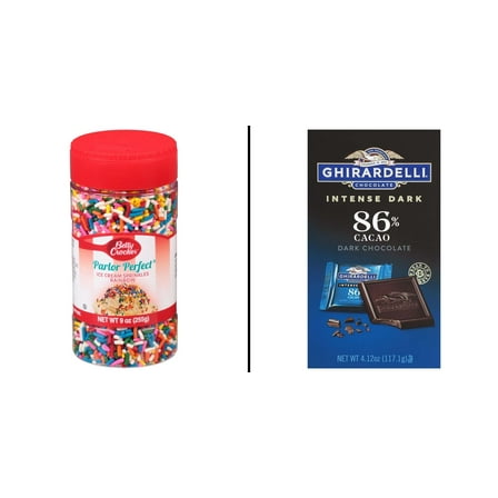 Betty Crocker Parlor Perfect Ice Cream Toppings 9 oz & Ghirardelli Intense Dark 86% Cacao Chocolate 4.12 oz