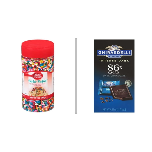 Betty Crocker Parlor Perfect Ice Cream Toppings 9 oz & Ghirardelli Intense Dark 86% Cacao Chocolate 4.12 oz