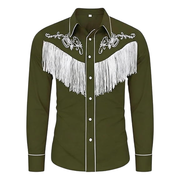 Kiijoy Boys Cowboy Shirt Tassels Long Sleeve Button Up Shirt Children's Top, Sizes 4-13