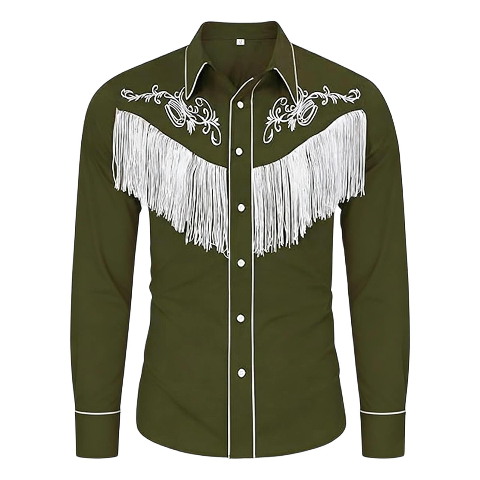 JAJAHO Boys Cowboy Shirt Tassels Long Sleeve Button Down Regular Fit Casual Hippie Shirts For Kids 4-13 Years Stylish Tops