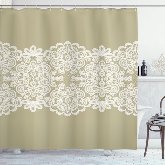 Ambesonne Lace Shower Curtain, Vintage Style Ornamental Print, 69"Wx84"L, Dark Mustard