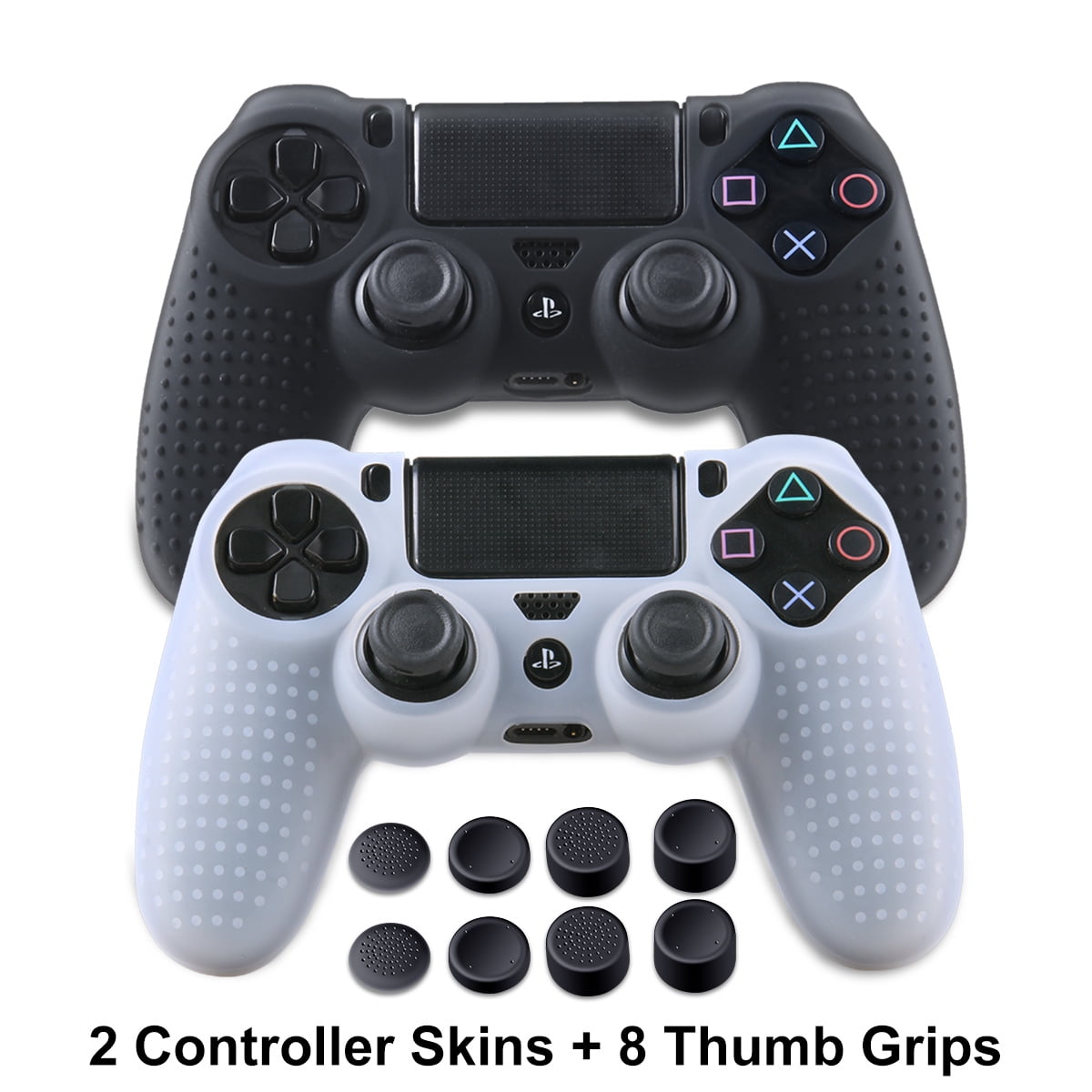3 Pack DualShock 4 Protector Case Accessories Set for Sony Playstation 4/PS4 Slim/PS4 Pro Wireless/Wired Gamepad Joystick with 8 FPS Thumb Grips Caps BRHE PS4 Controller Silicone Cover Skins