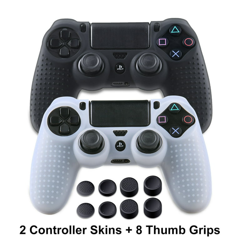 PS4/PS4 SLIM/PS4 PRO Controller Silicone - DualShock 4 Covers Anti-slip Thumb Grip Protector Skin Case Set for Sony PS4, PS4 Slim, PS4 Pro - 2 Pack PS4 Accessories - Black &