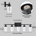 thumbnail image 5 of Melucee Eye Protection LED 5-Light Bathroom Light Fixture, Dimmable Black Modern Wall Light Over Mirror with Clear Glass Shade, 5 of 8