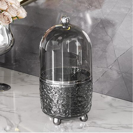 Makeup Brush Organizer with Lid - 360 Rotating Makeup Storage Organizer for Vanity -Makeup Brushes Holder Makeup Brush Holder,Waterproof & Dustproof,Ideal Gift for Women（Transparent Gray）