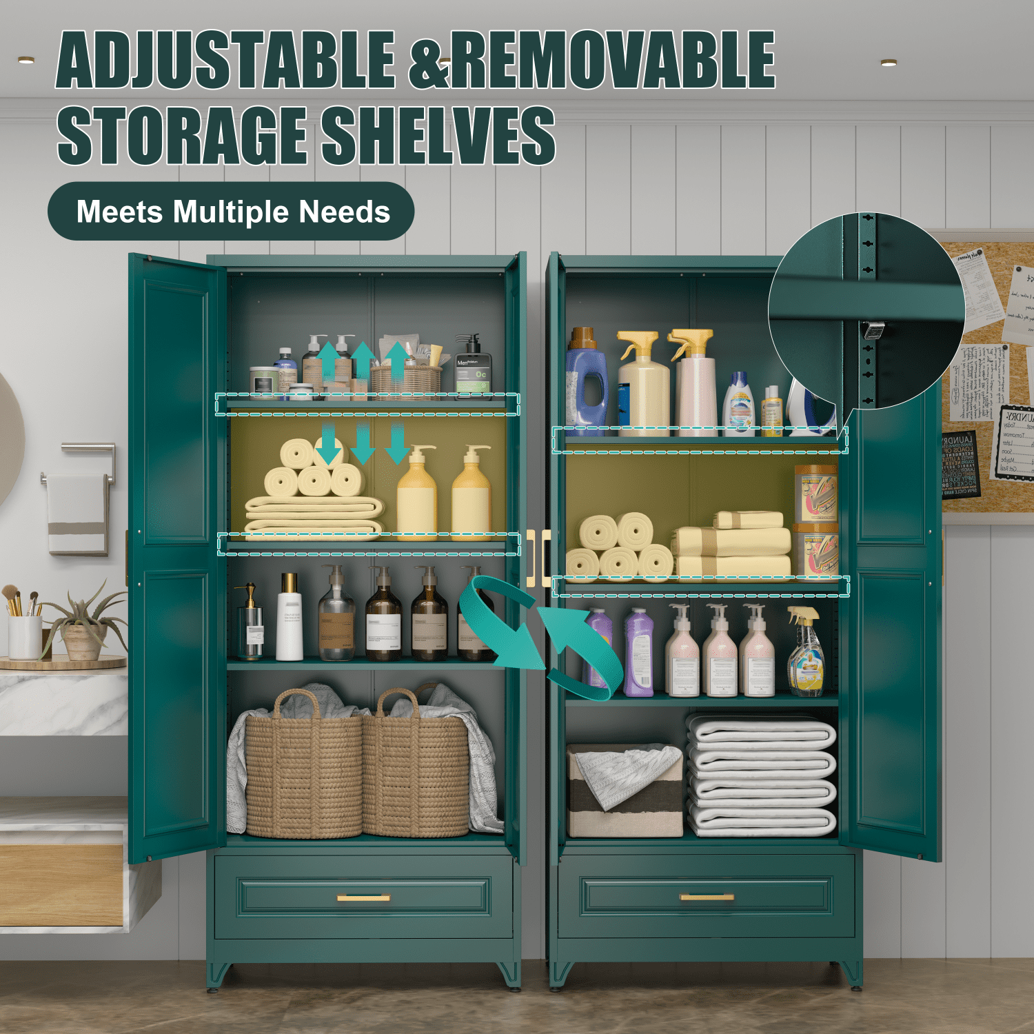 Polup 75" H Green Kitchen Pantry Storage Cabinets with Drawers, Doors and Adjustable Shelves, Steel Large Cupboard