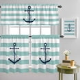 thumbnail image 4 of Blue Anchor Nautical Coastal Curtain Tier and Valance Set 3 Piece, White Stripe Marine Theme 3-inch Rod Pocket Window Tier Curtains Valance for Kitchen Living Room, 4 of 9