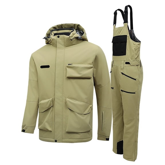 CONZONE Mens 2 Peice Skiing Suit Thermal Snowsuit for Men Solid Color Windproof Jacket Jumpsuit Warm Fall Winter Ski Outfits