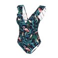 thumbnail image 4 of Yiaed Flamingos And Birds Print Women's Ruffled One Piece Swimsuit V Neck Swimwear Slimming Monokini for Woman-Large, 4 of 8