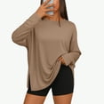 thumbnail image 3 of Oversized Side Slit Tshirts for Women Long Sleeve Workout Tops Fall Fashion Gym Casual Tees Basic Y2K Clothes Khaki M, 3 of 5