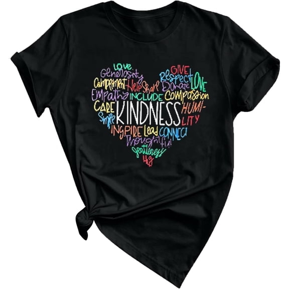 MOUSYA Womens Kindness Graphic T-Shirt: Cute Be Kind Graphic Tees Inspirational Letter Shirt Teacher Casual Tops
