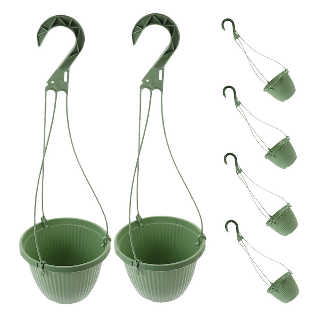 OUNONA 6Pcs Hanging Planters in Green Plastic for Office Living Room and Outdoor Garden