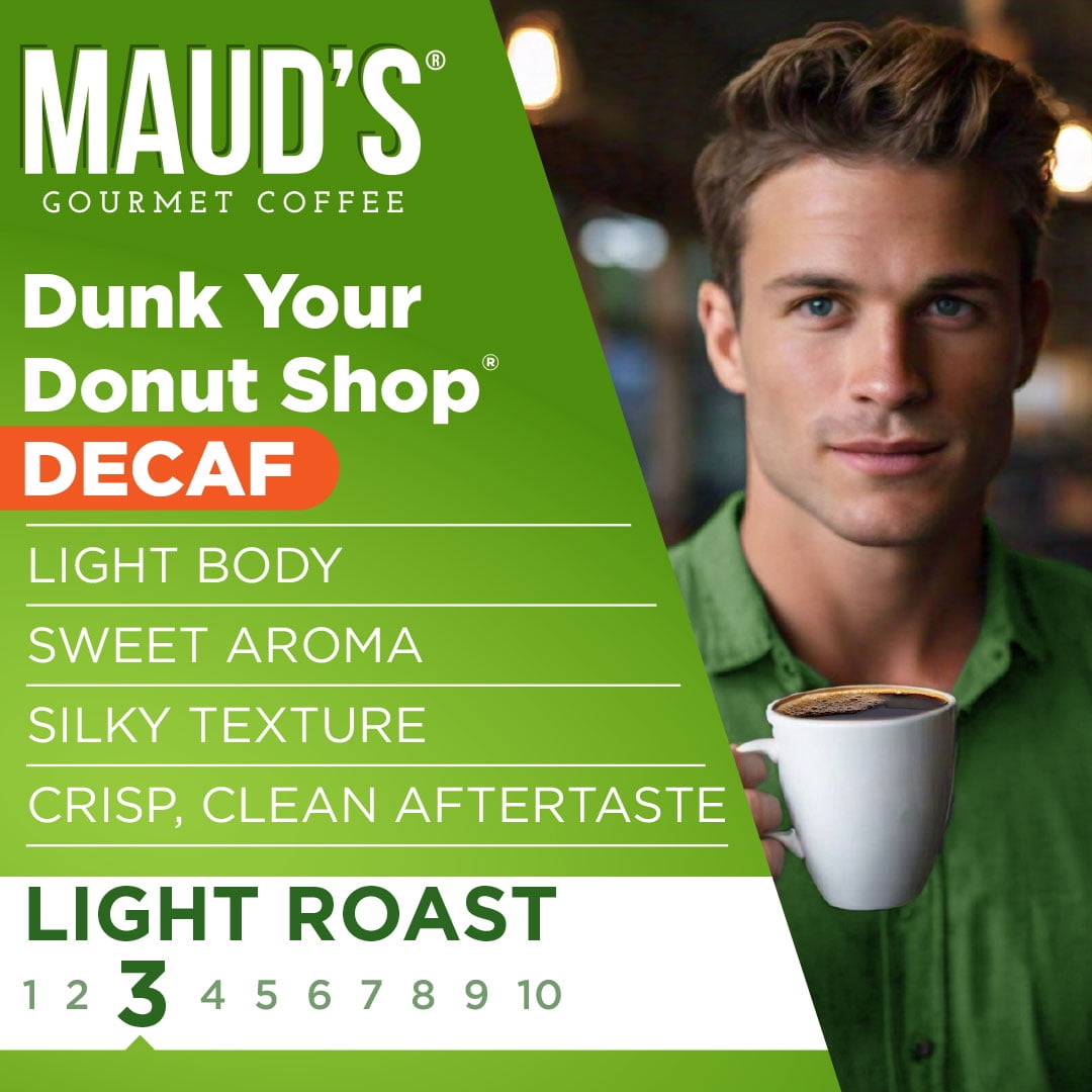 Maud's Decaf Donut Shop Coffee Pods, 100 ct, Decaffeinated Light Roast Coffee in Single Serve Pods – 100% Arabica Beans, Compatible with Keurig K Cups Maker