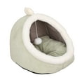 thumbnail image 1 of Lit Grotte en Peluche pour Animal avec Capuchon, Beigne pour Chat, Faux Vert Pâle S, 1 of 8