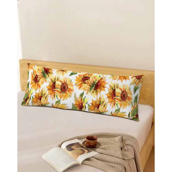 Watercolor Sunflower Throw Pillow Cover,Yellow Floral Spring Summer Botanical Rectangle Decorative Pillow Case Protector Soft Cushion Cover Lumbar Pillowcase for Couch Sofa Bedroom Decor 20x54 Inch