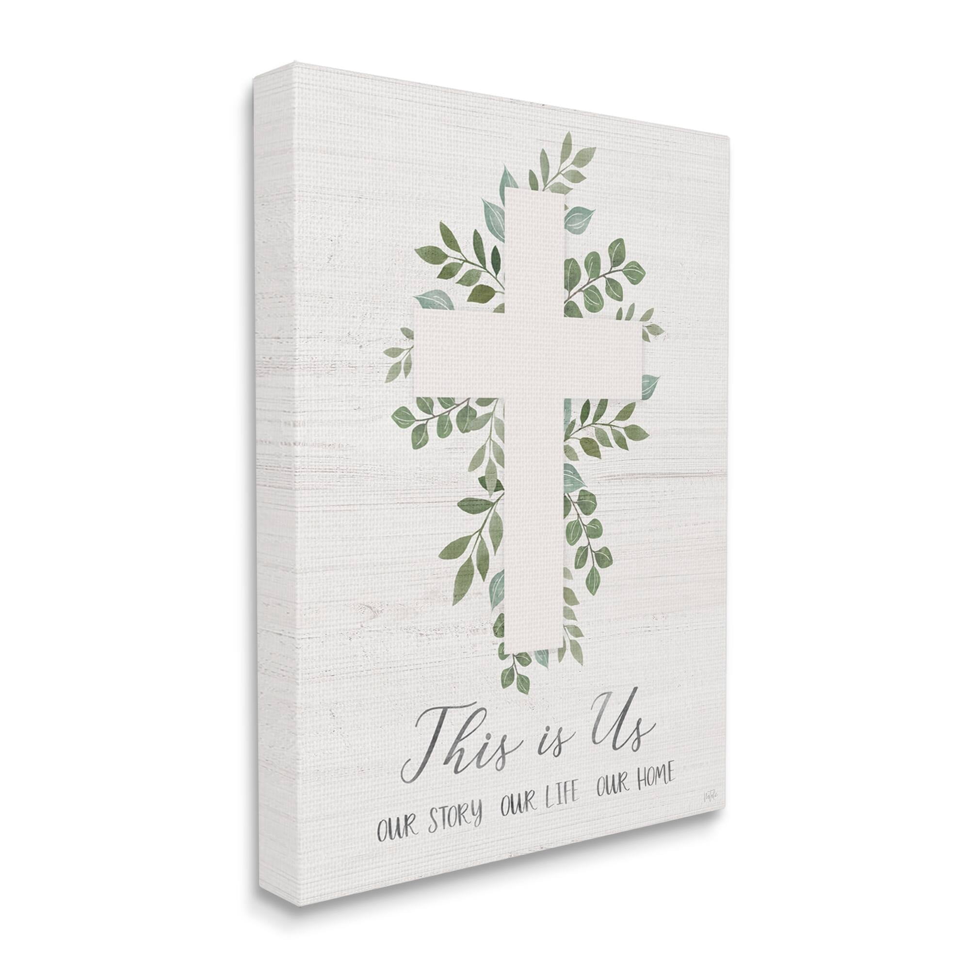 Stupell Industries This Is Us Botanical Cross Symbol Religious Painting Gallery Wrapped Canvas Print Wall Art