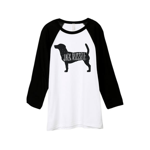 Thread Tank Jack Russell Dog Silhouette Unisex 3/4 Sleeves Baseball Raglan White Black Small
