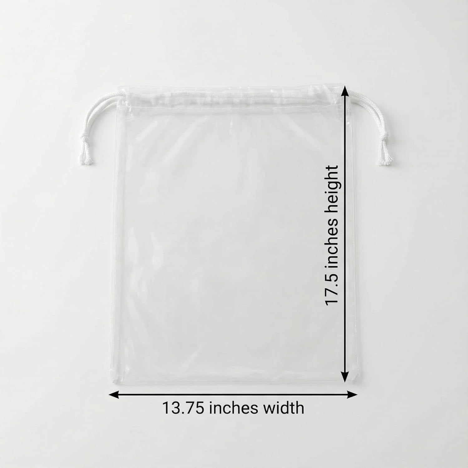 Clear LDPE Drawstring Bags (25 Pack) (13.75" x 17.5") 2 Mil Disposable Transparent Plastic with Double Cotton White Strings. Shoe Bags for Travel Large Storage Organizers Pouch (25)