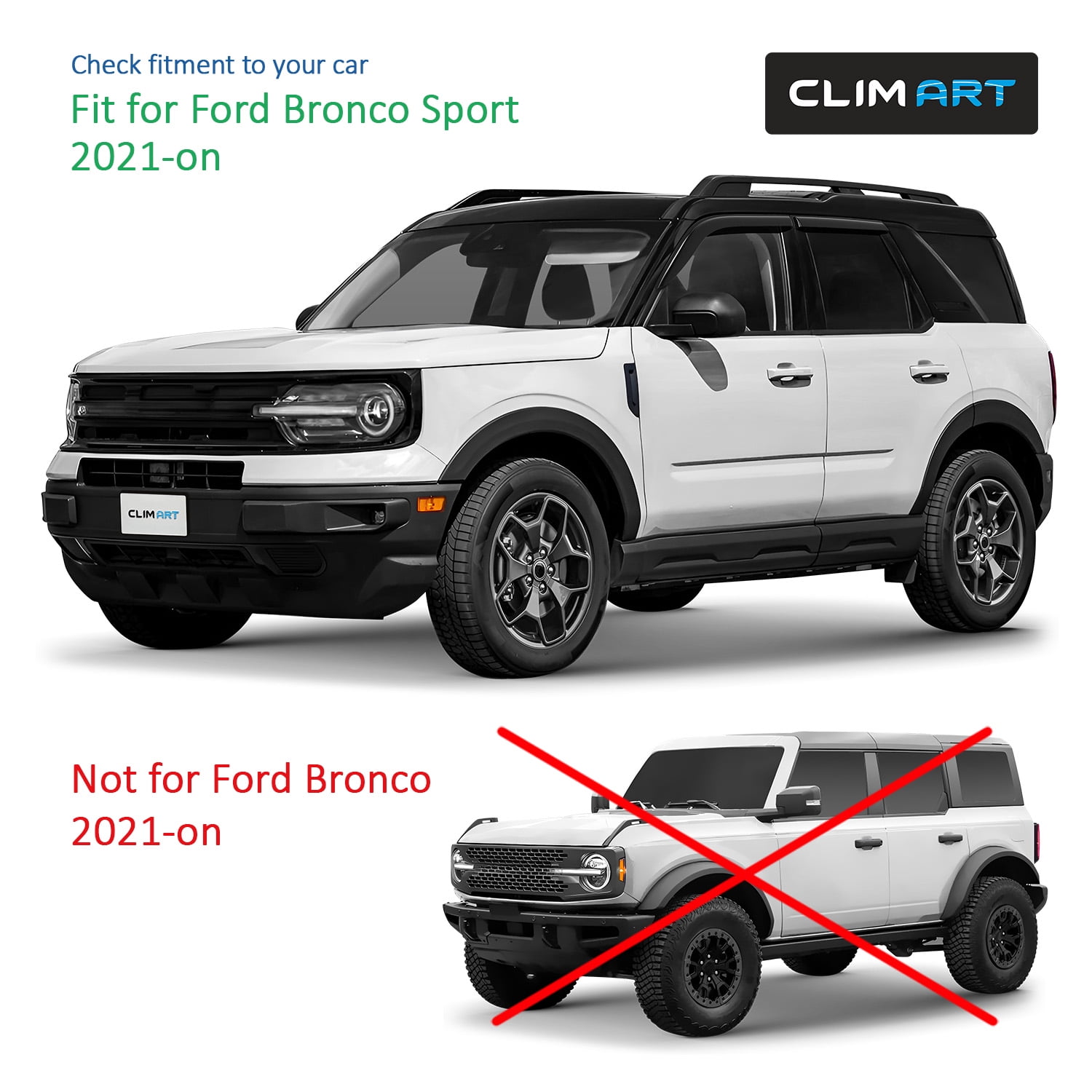 CLIM ART Incredibly Durable Rain Guards for Ford Bronco Sport 2021-2026, Original Tape-on Window Deflectors, Vent Deflector, Window Visors, Car Accessories, 4 pcs. - 421293